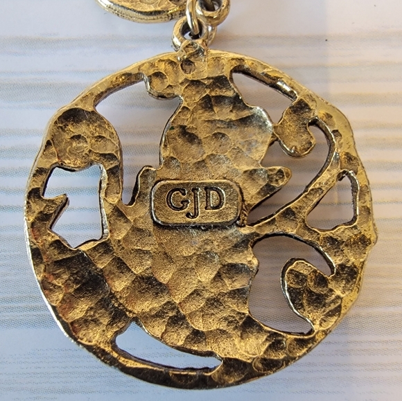 D5 Vintage Gold-tone GJD Pierced Dangle Earrings - Picture 2 of 2